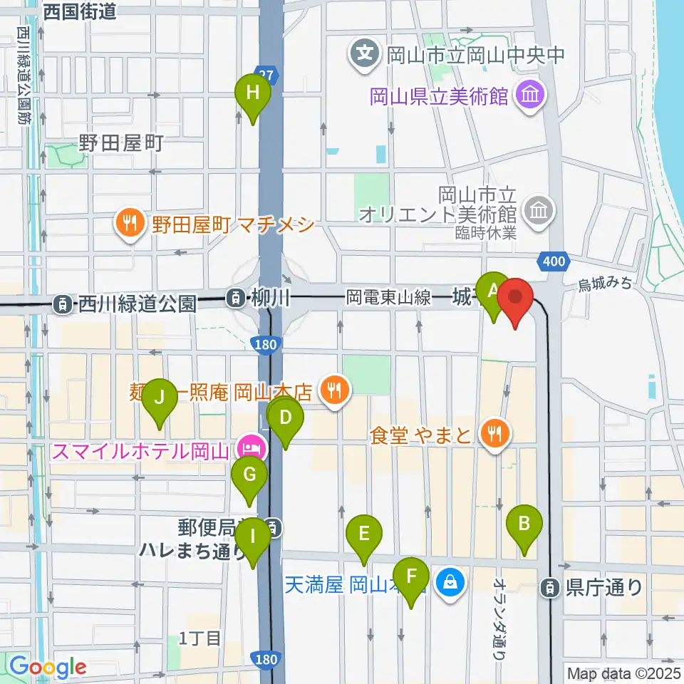 岡山シンフォニーホール周辺のコンビニエンスストア一覧地図