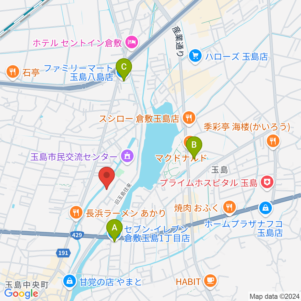 倉敷市玉島文化センター周辺のコンビニエンスストア一覧地図