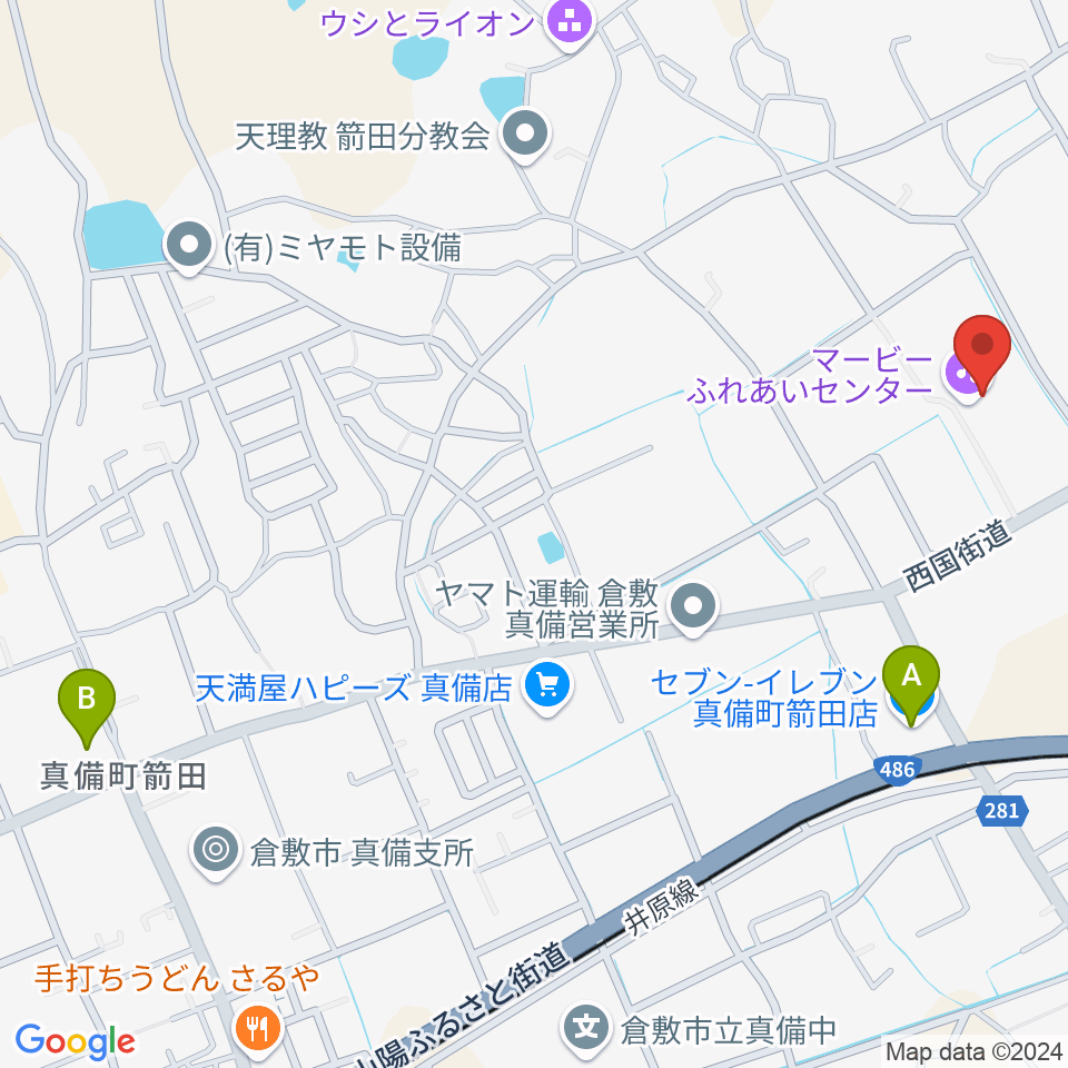 マービーふれあいセンター周辺のコンビニエンスストア一覧地図