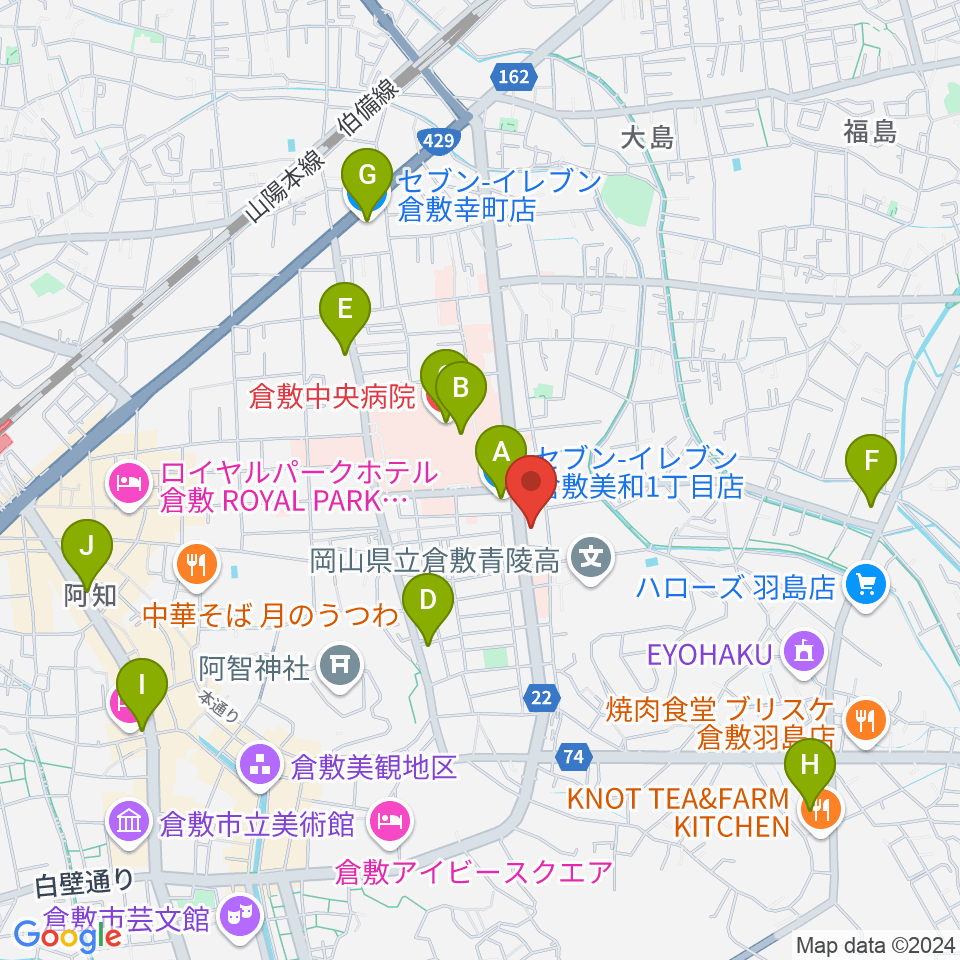 倉敷市文化交流会館周辺のコンビニエンスストア一覧地図