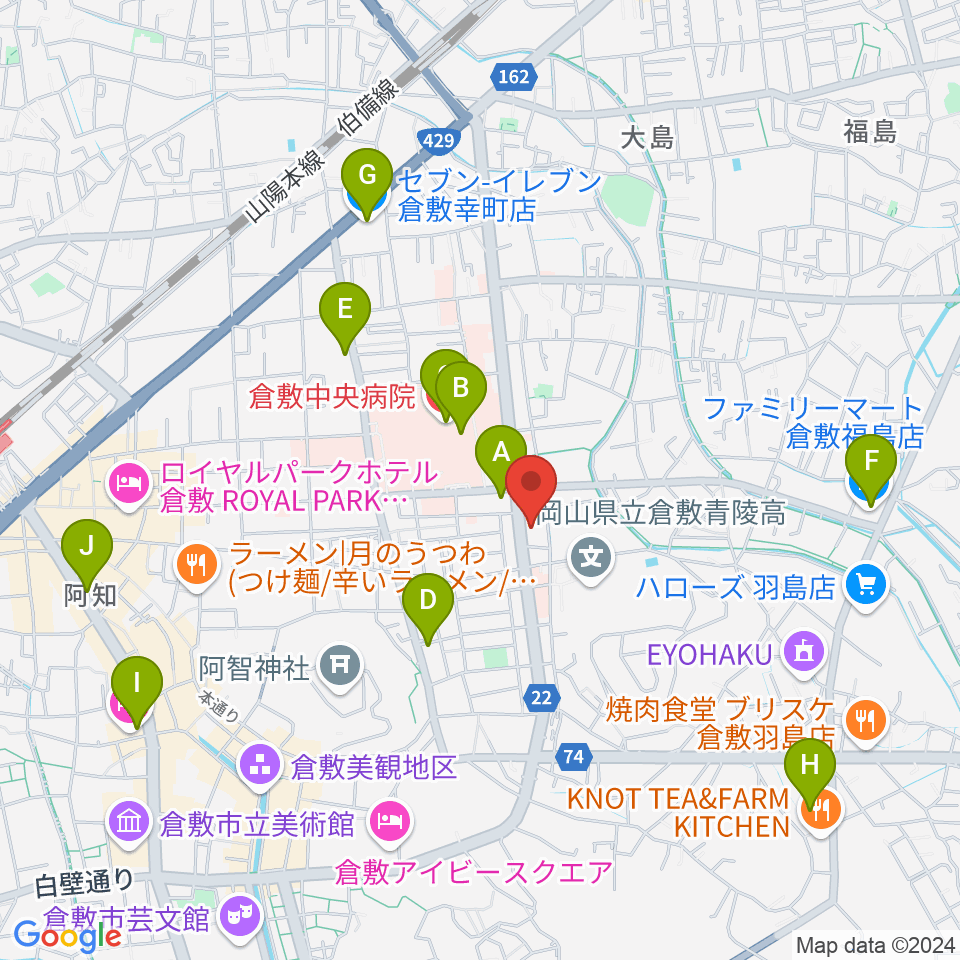 倉敷市文化交流会館周辺のコンビニエンスストア一覧地図