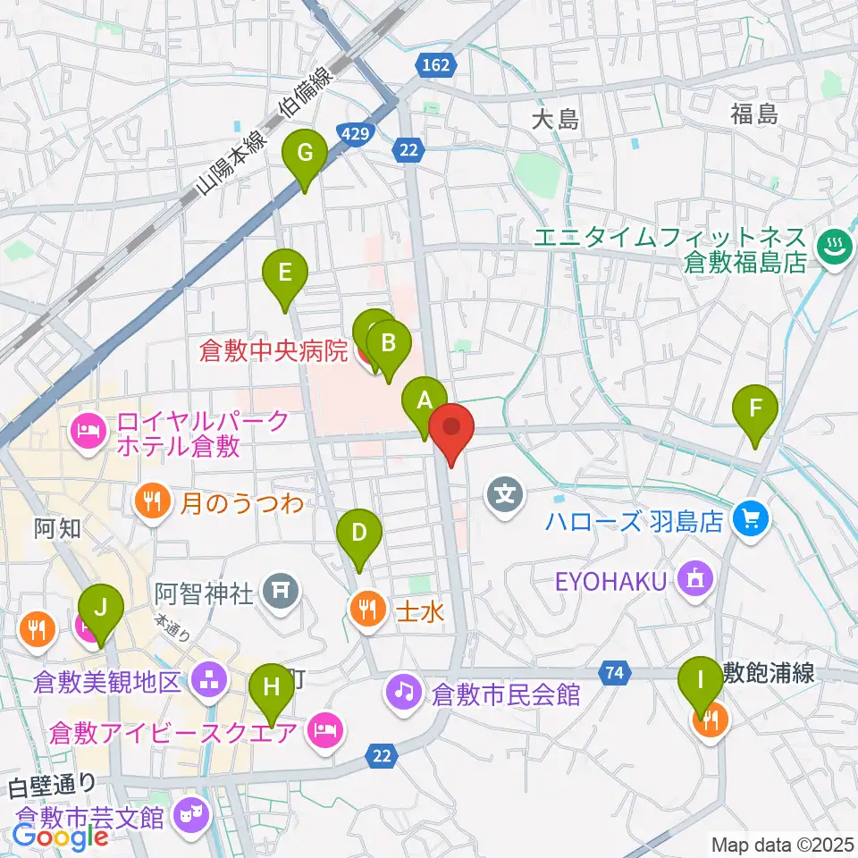 倉敷市文化交流会館周辺のコンビニエンスストア一覧地図