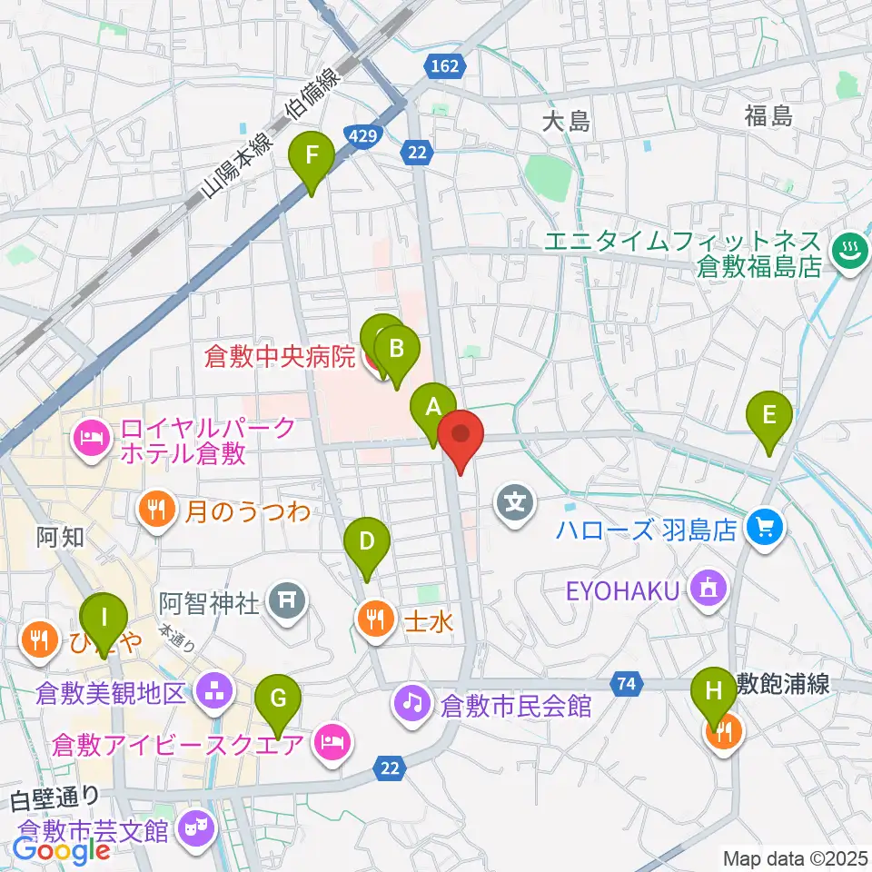 倉敷市文化交流会館周辺のコンビニエンスストア一覧地図