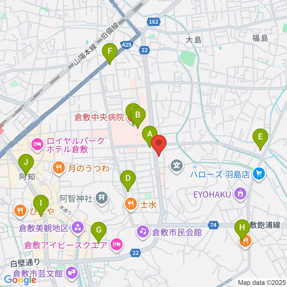 倉敷市文化交流会館周辺のコンビニエンスストア一覧地図