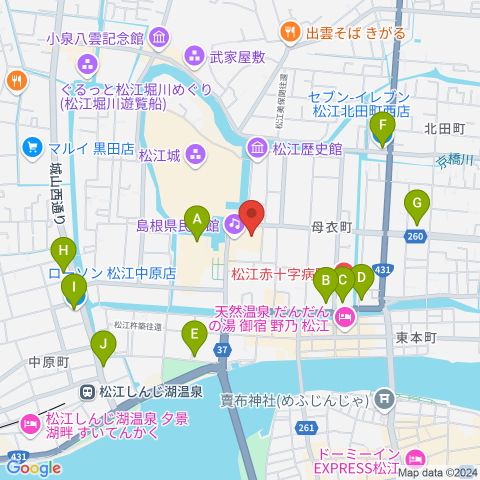 島根県民会館周辺のコンビニエンスストア一覧地図