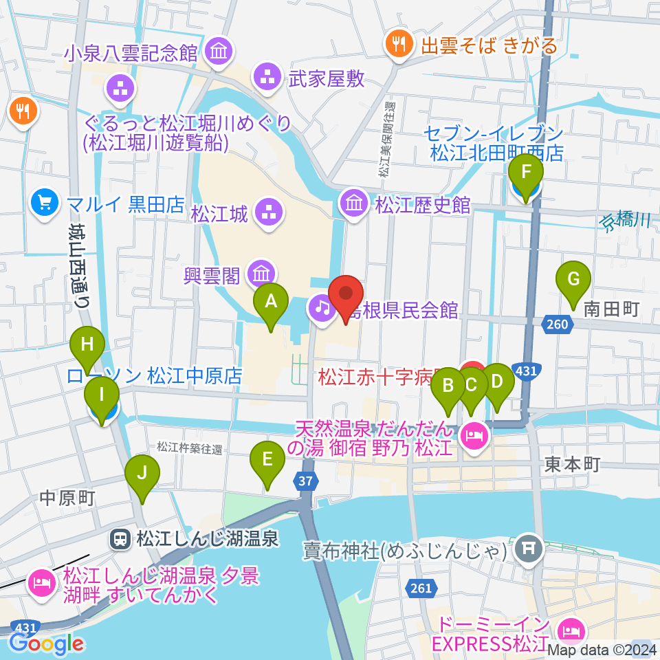 島根県民会館周辺のコンビニエンスストア一覧地図