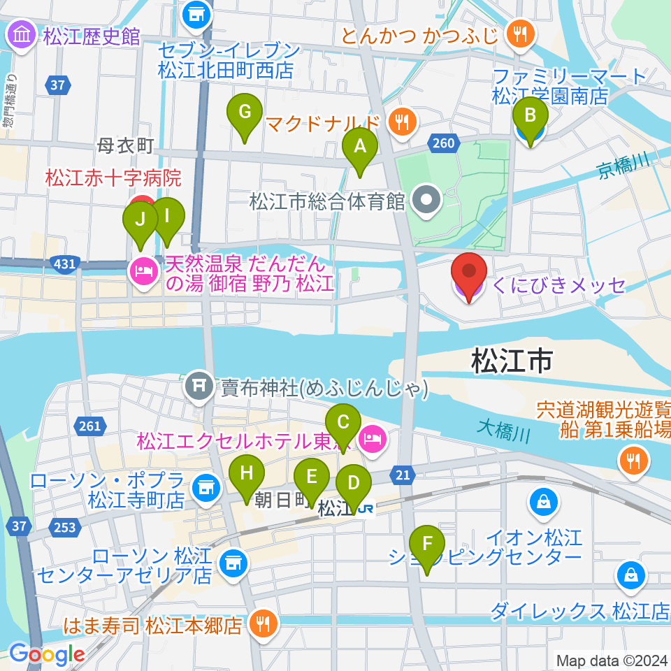 くにびきメッセ周辺のコンビニエンスストア一覧地図