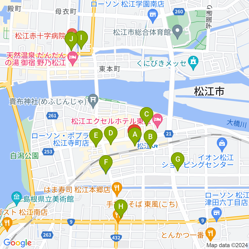 松江テルサ周辺のコンビニエンスストア一覧地図