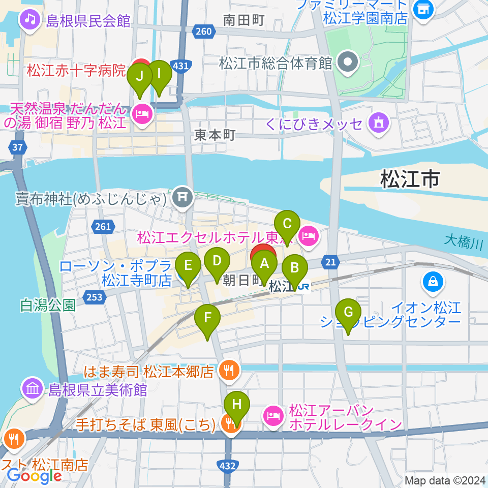 松江テルサ周辺のコンビニエンスストア一覧地図