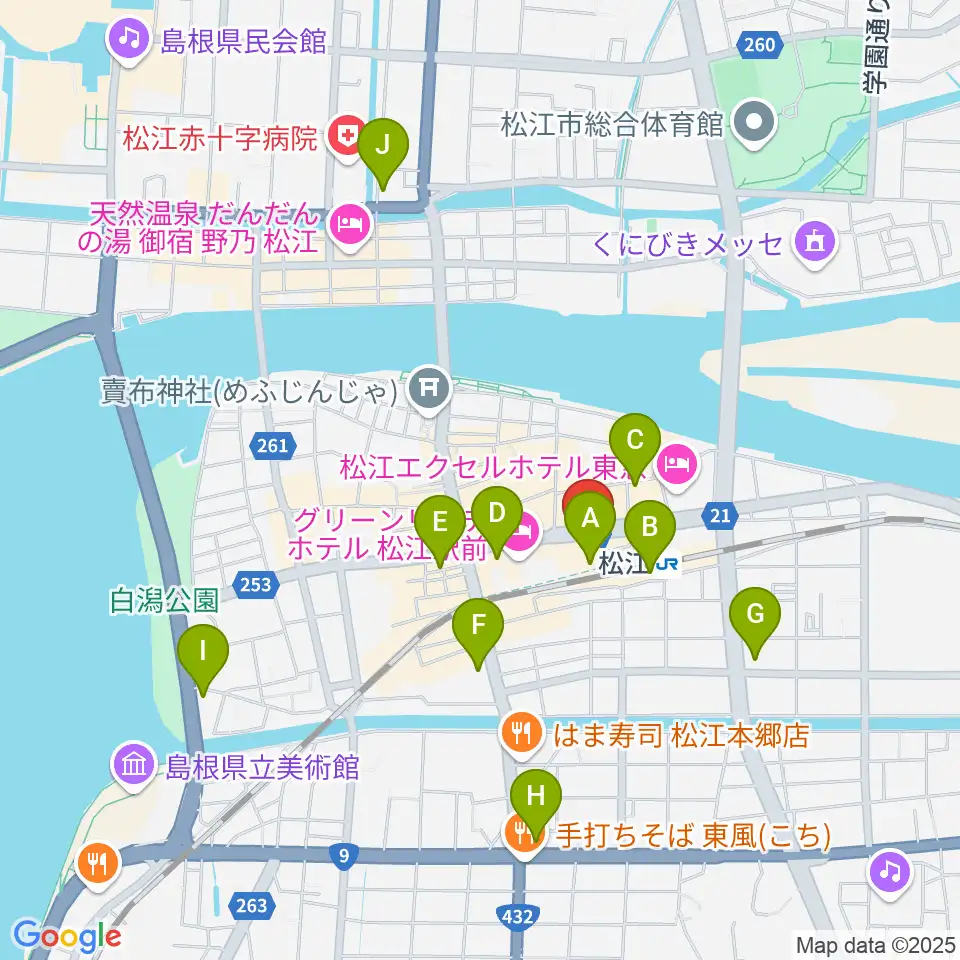 松江テルサ周辺のコンビニエンスストア一覧地図