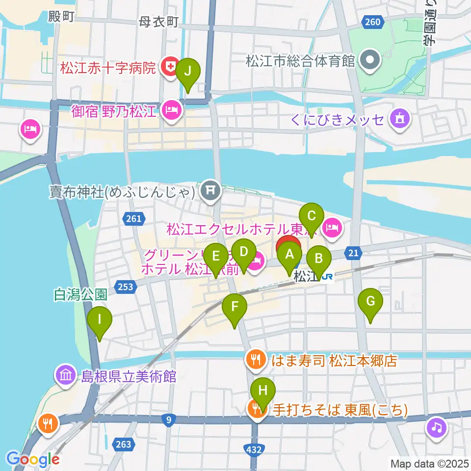 松江テルサ周辺のコンビニエンスストア一覧地図