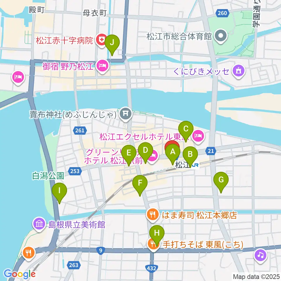 松江テルサ周辺のコンビニエンスストア一覧地図