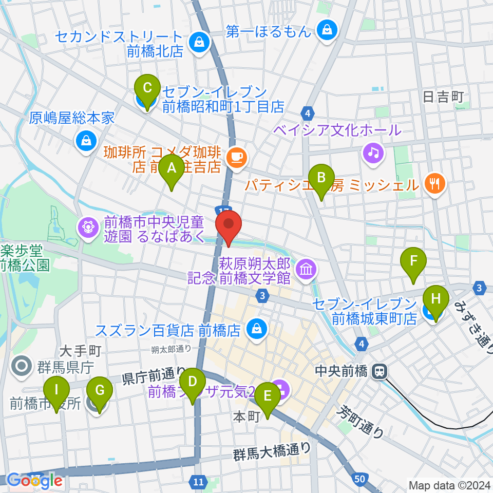 シューベルトサロン前橋周辺のコンビニエンスストア一覧地図