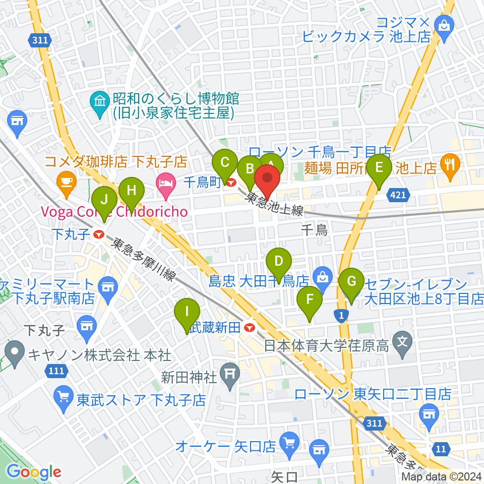 シティーバード音楽スタジオ周辺のコンビニエンスストア一覧地図