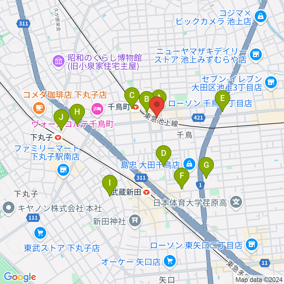 シティーバード音楽スタジオ周辺のコンビニエンスストア一覧地図