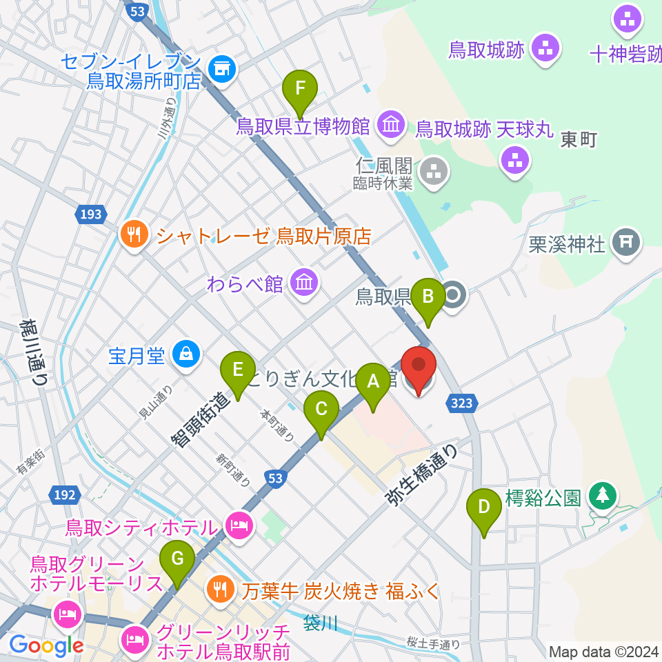 とりぎん文化会館周辺のコンビニエンスストア一覧地図