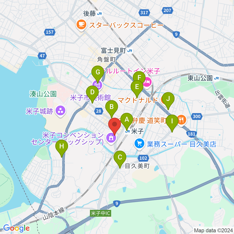 米子市文化ホール周辺のコンビニエンスストア一覧地図