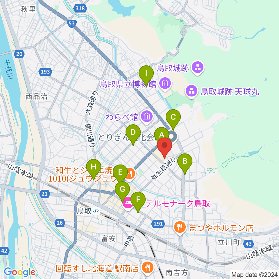 鳥取市民会館周辺のコンビニエンスストア一覧地図