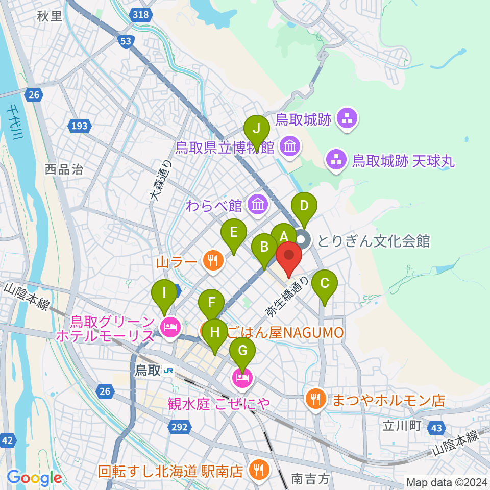 鳥取市民会館周辺のコンビニエンスストア一覧地図