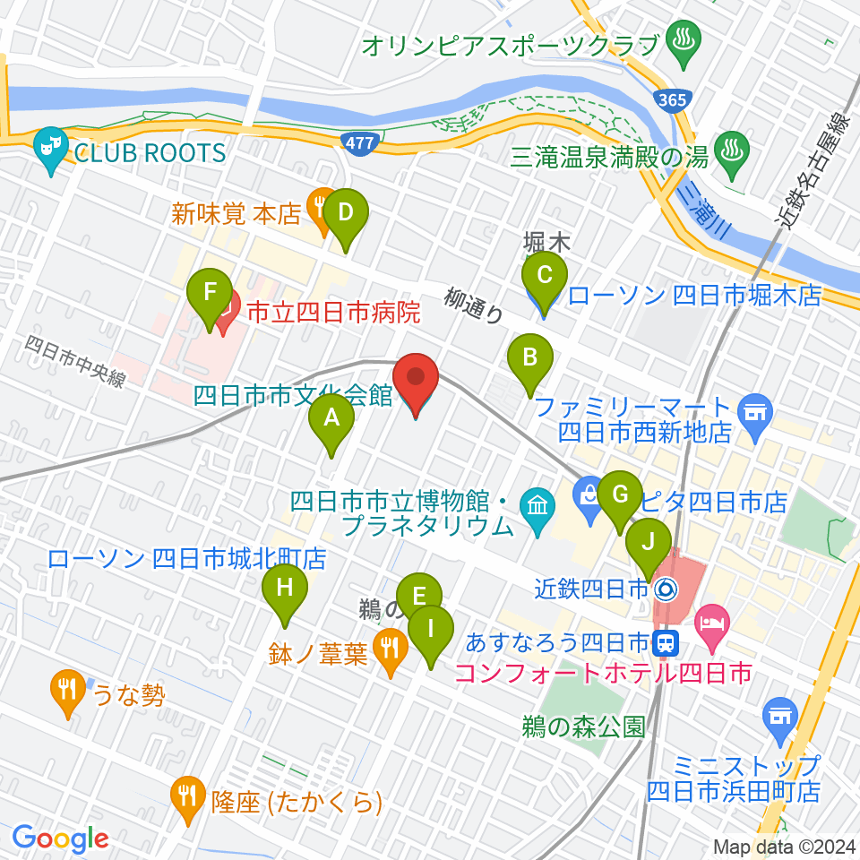 四日市市文化会館周辺のコンビニエンスストア一覧地図