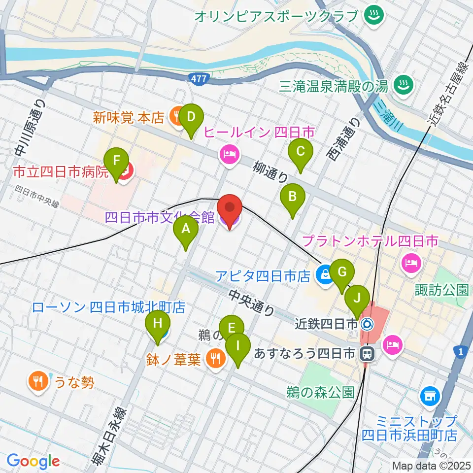 四日市市文化会館周辺のコンビニエンスストア一覧地図