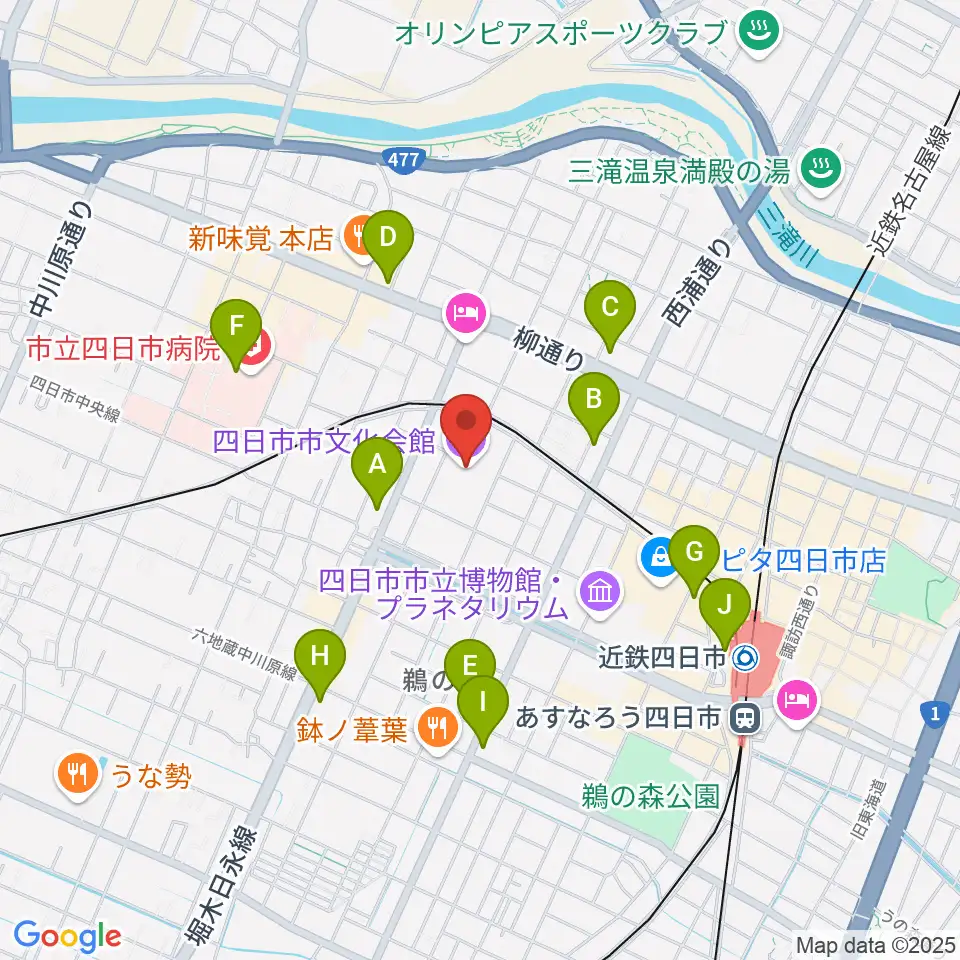 四日市市文化会館周辺のコンビニエンスストア一覧地図