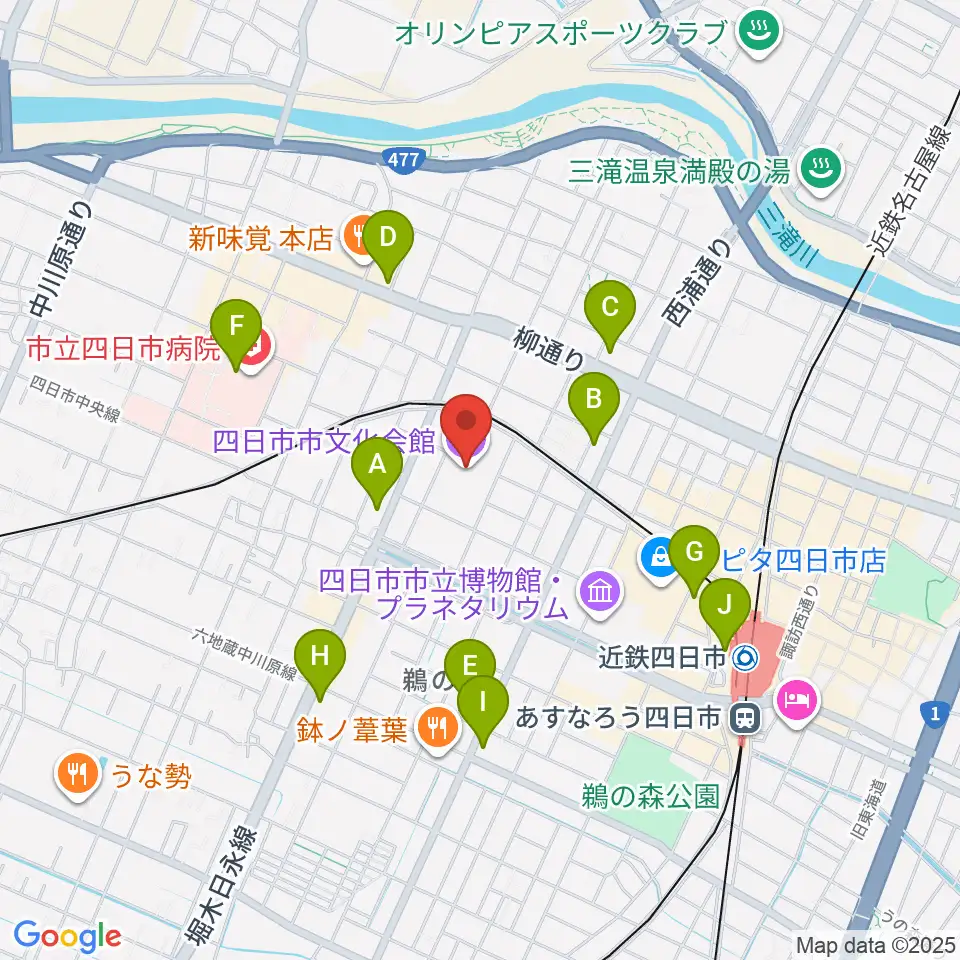 四日市市文化会館周辺のコンビニエンスストア一覧地図