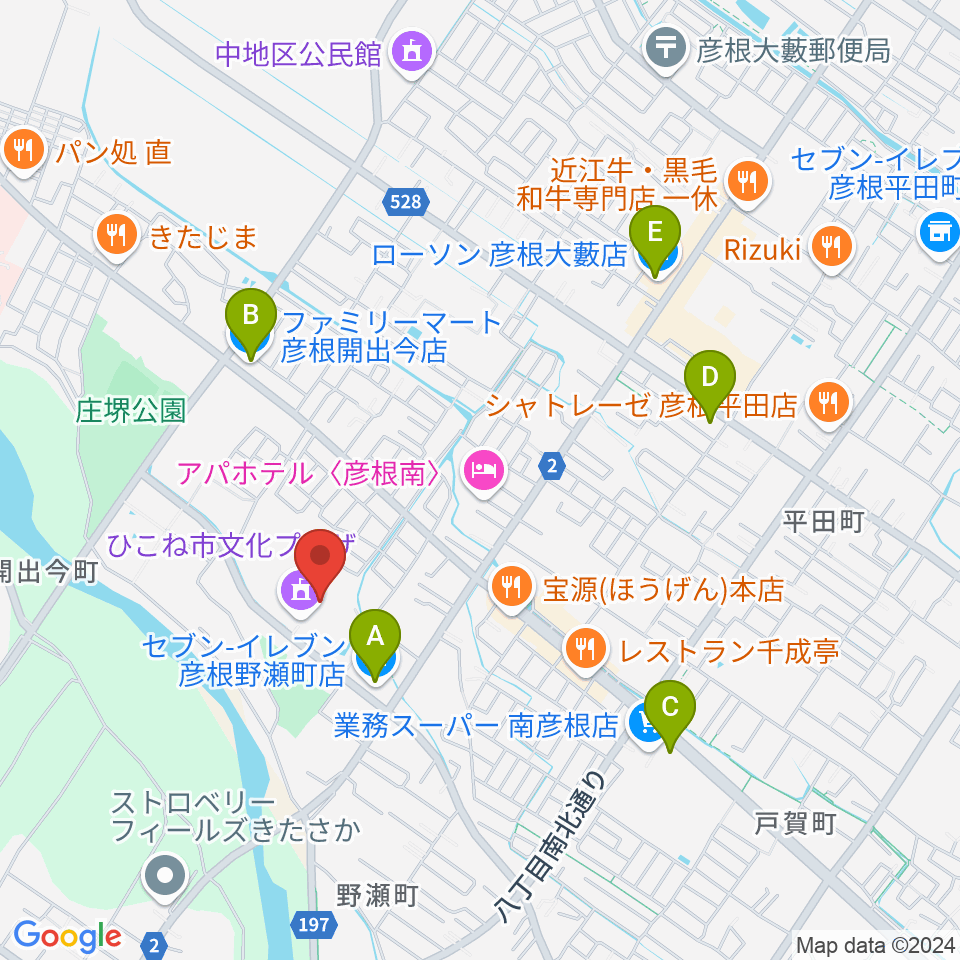 ひこね市文化プラザ周辺のコンビニエンスストア一覧地図