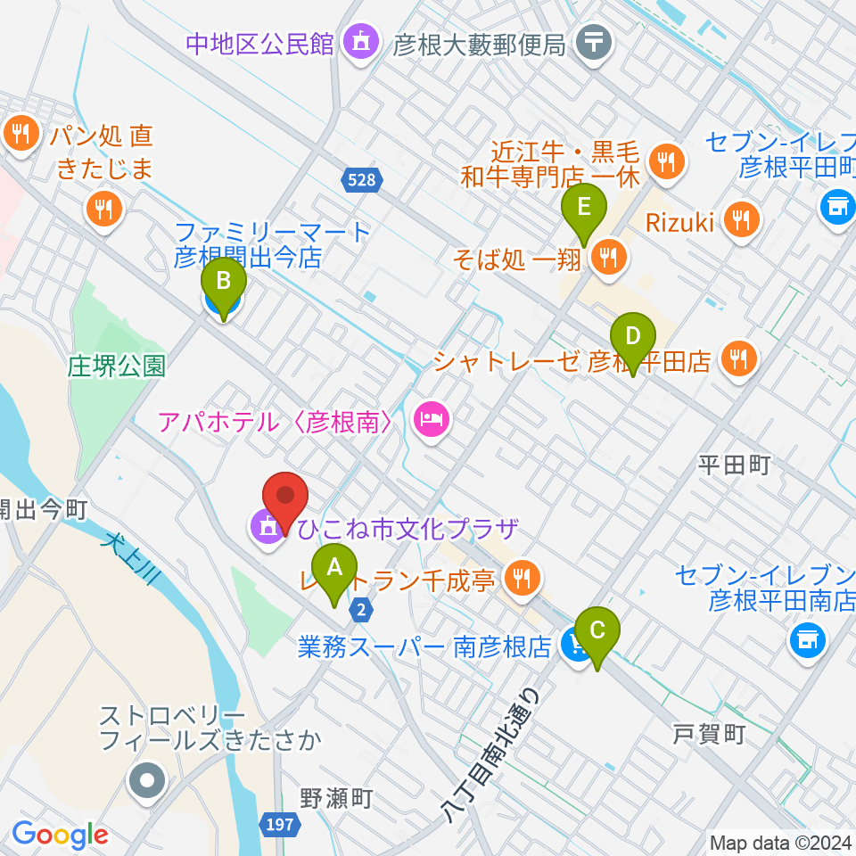 ひこね市文化プラザ周辺のコンビニエンスストア一覧地図