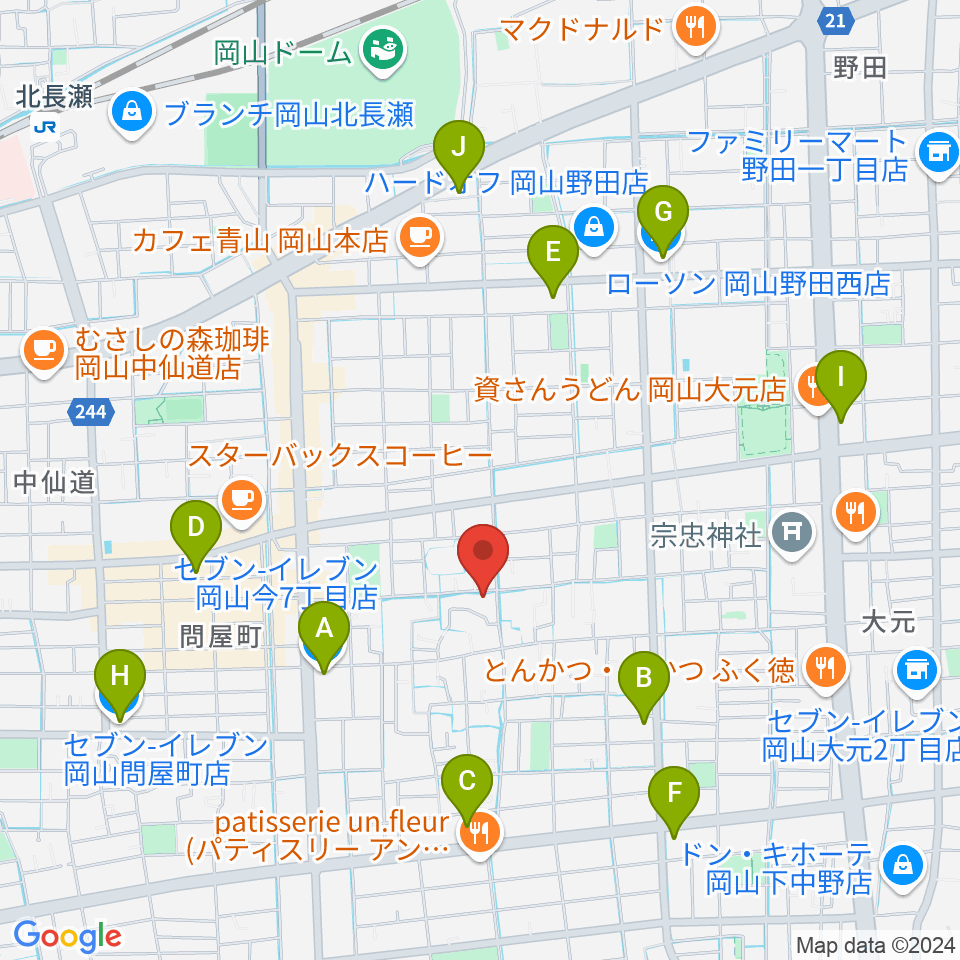 岡山Cafe SOHO周辺のコンビニエンスストア一覧地図