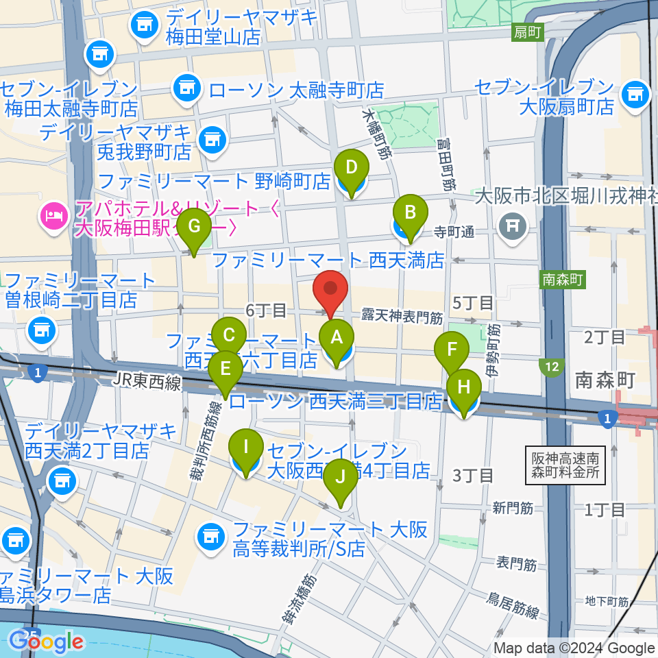 大阪Rumio周辺のコンビニエンスストア一覧地図