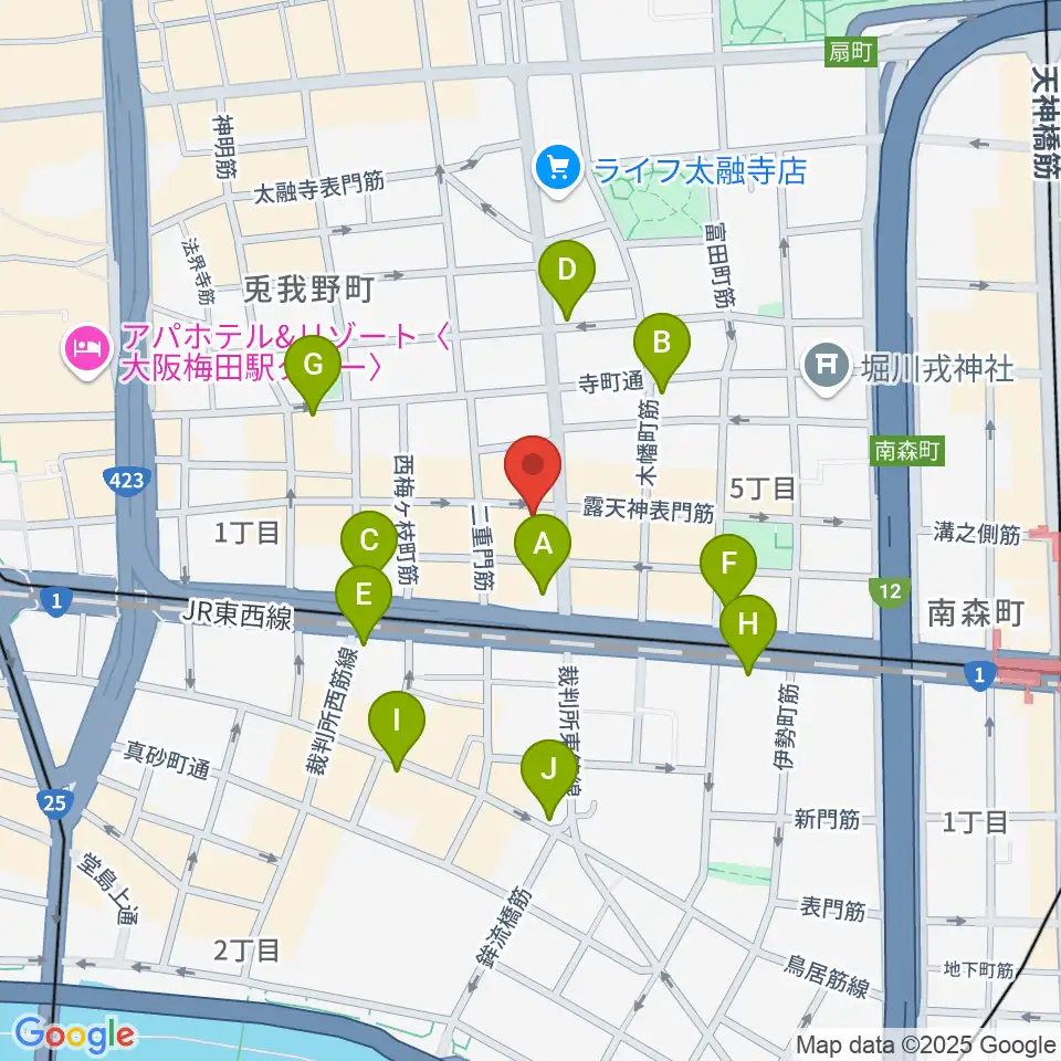 大阪Rumio周辺のコンビニエンスストア一覧地図