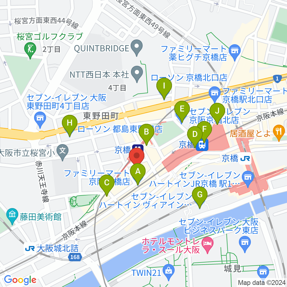羅い舞座 京橋劇場周辺のコンビニエンスストア一覧地図