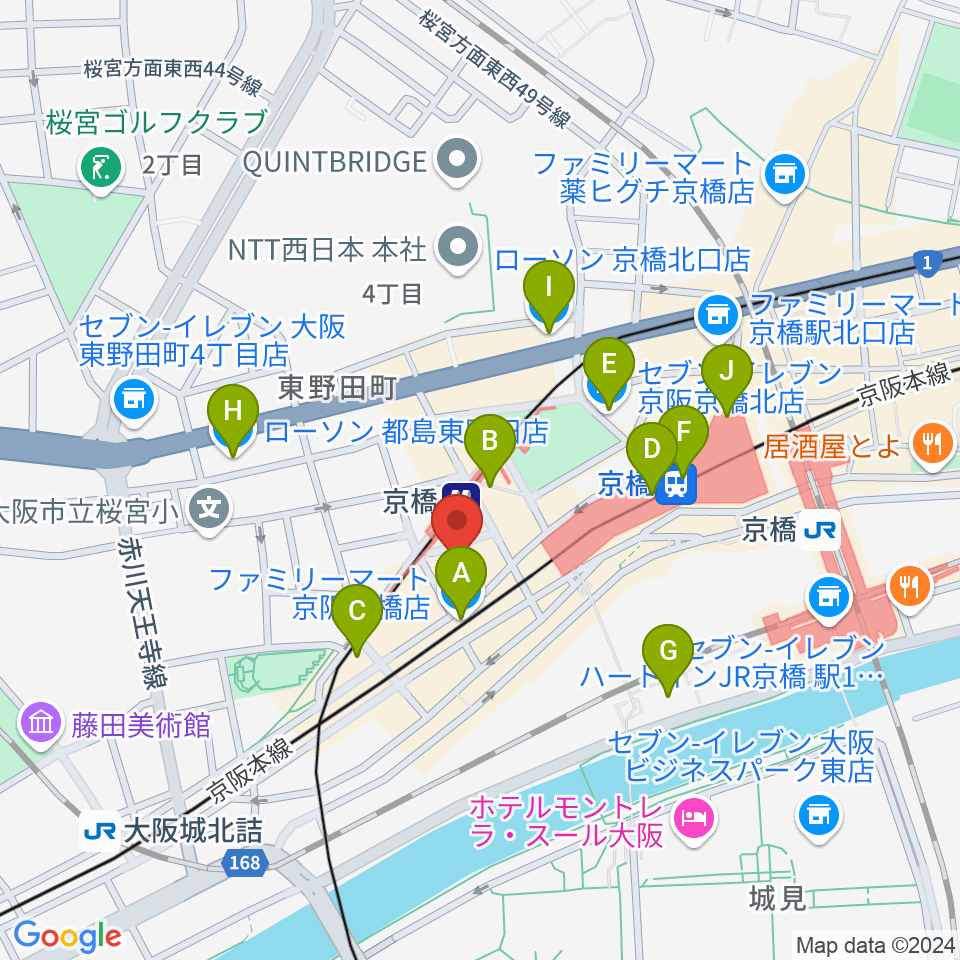 羅い舞座 京橋劇場周辺のコンビニエンスストア一覧地図