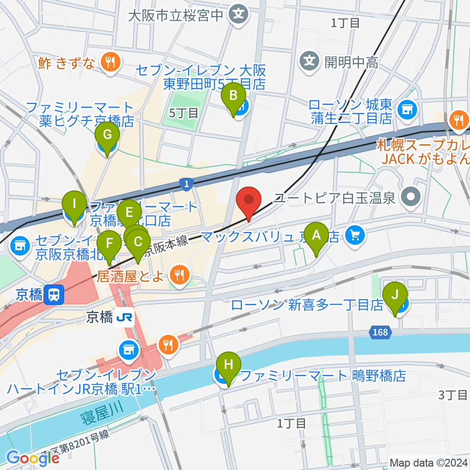 京橋ベロニカ周辺のコンビニエンスストア一覧地図