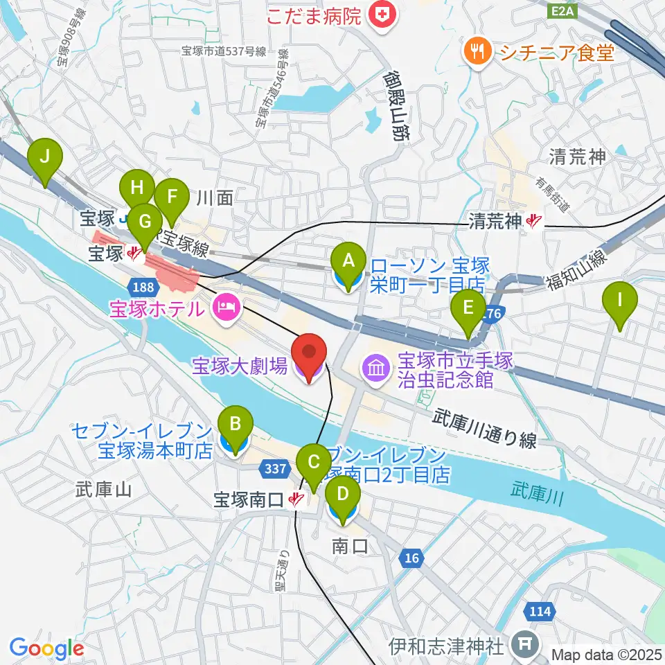 宝塚大劇場・宝塚バウホール周辺のコンビニエンスストア一覧地図