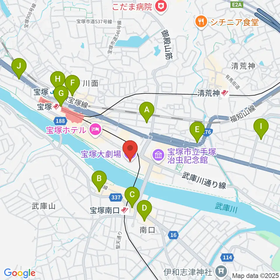 宝塚大劇場・宝塚バウホール周辺のコンビニエンスストア一覧地図