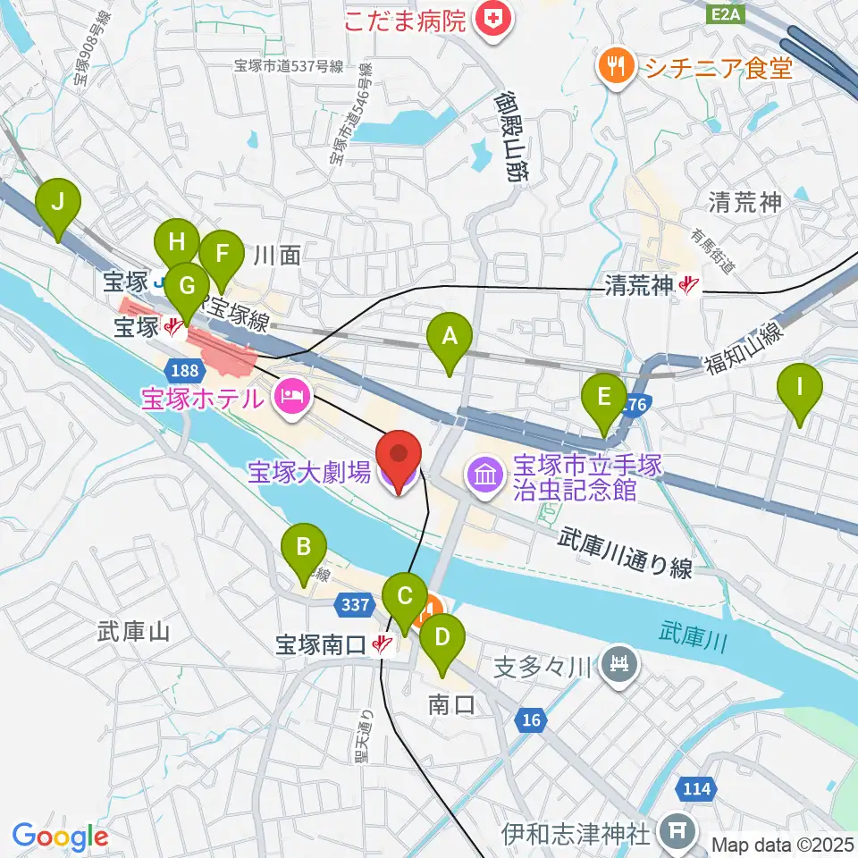 宝塚大劇場・宝塚バウホール周辺のコンビニエンスストア一覧地図