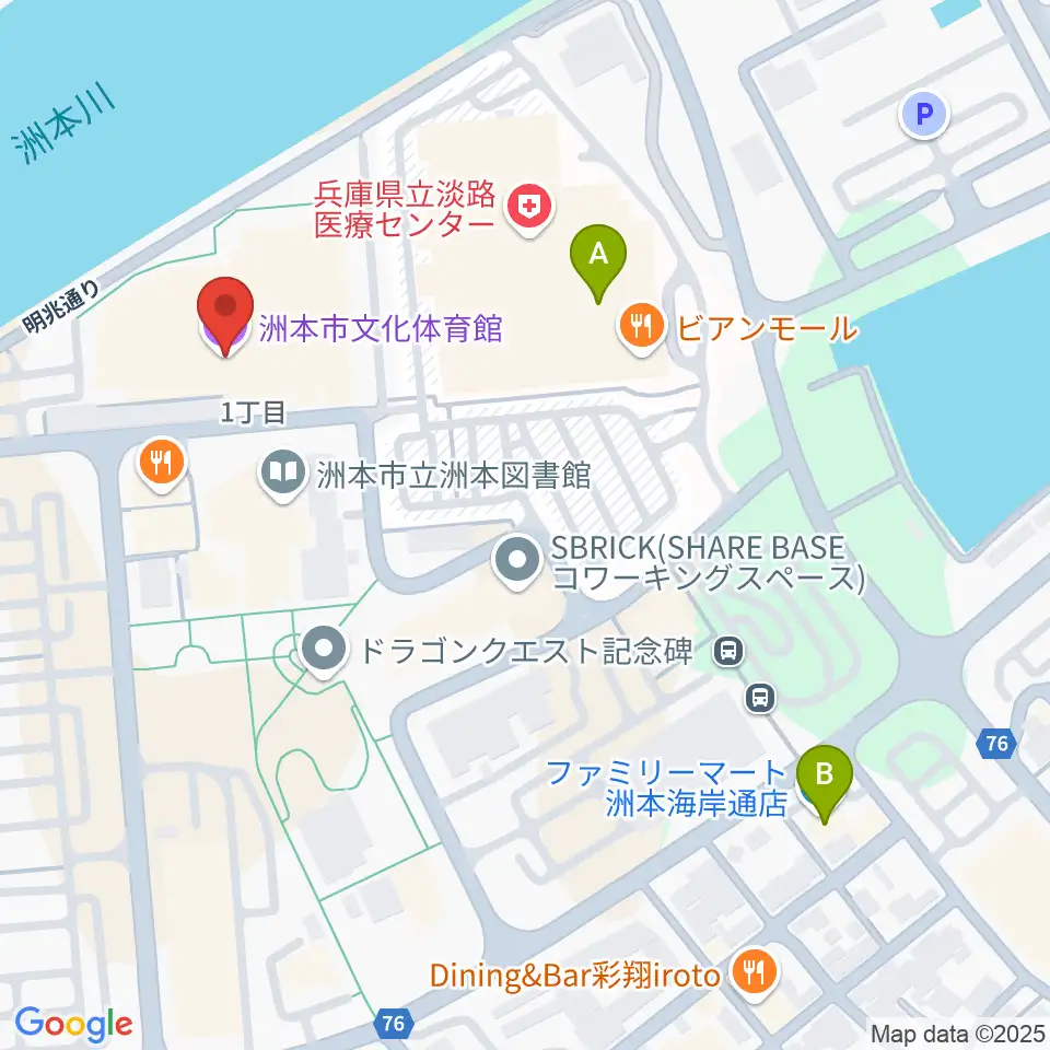 洲本市文化体育館周辺のコンビニエンスストア一覧地図