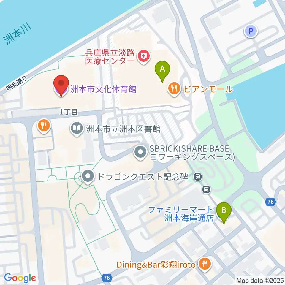 洲本市文化体育館周辺のコンビニエンスストア一覧地図