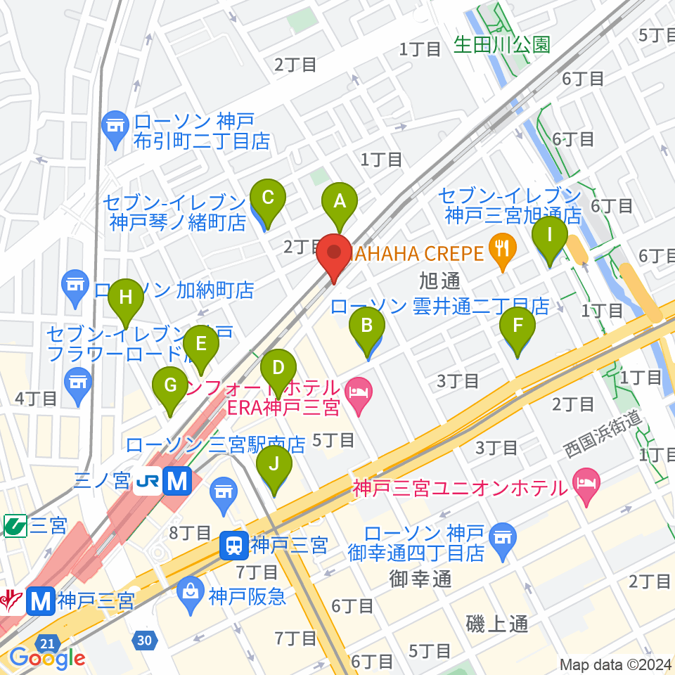 神戸 太陽と虎周辺のコンビニエンスストア一覧地図