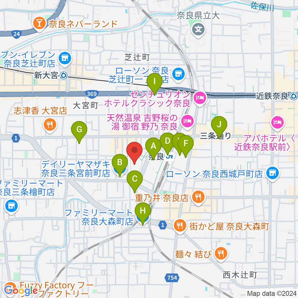 なら100年会館周辺のコンビニエンスストア一覧地図