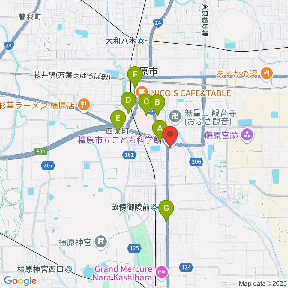 かしはら万葉ホール周辺のコンビニエンスストア一覧地図