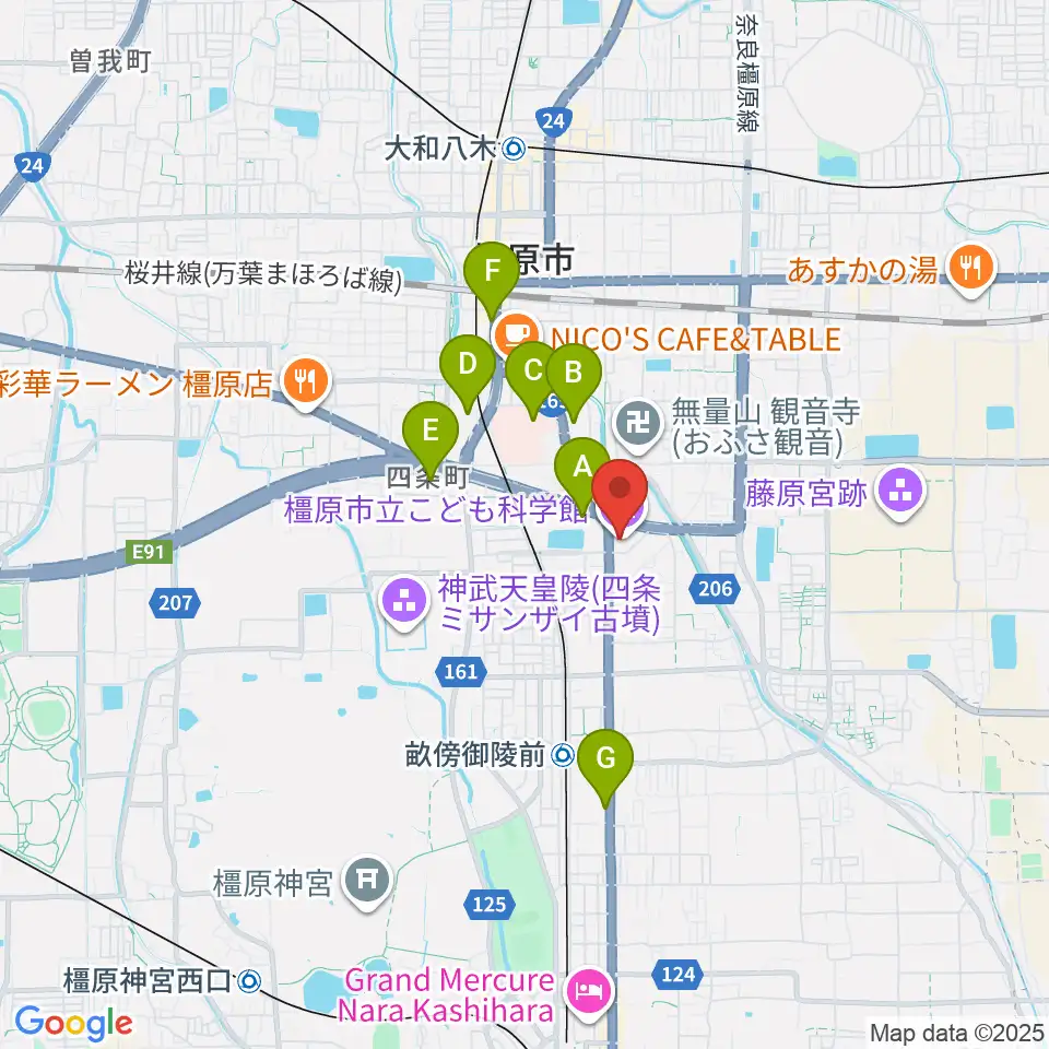 かしはら万葉ホール周辺のコンビニエンスストア一覧地図