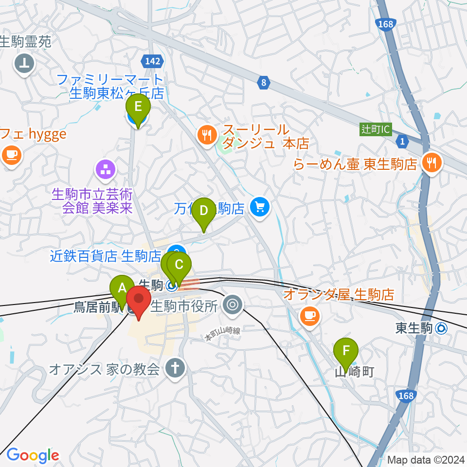 生駒RHEBGATE周辺のコンビニエンスストア一覧地図