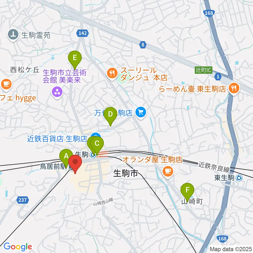 生駒RHEBGATE周辺のコンビニエンスストア一覧地図