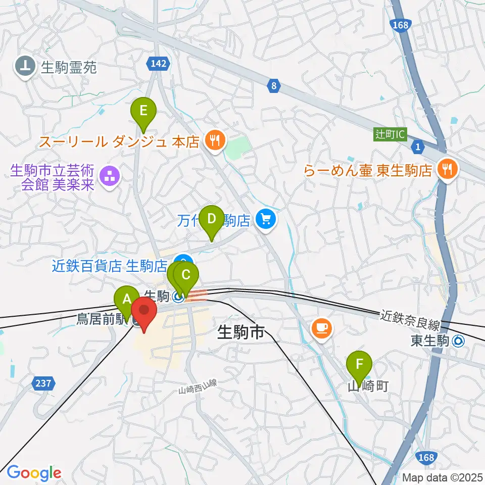 生駒RHEBGATE周辺のコンビニエンスストア一覧地図
