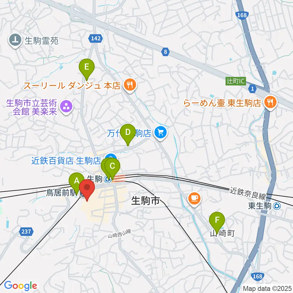 生駒RHEBGATE周辺のコンビニエンスストア一覧地図