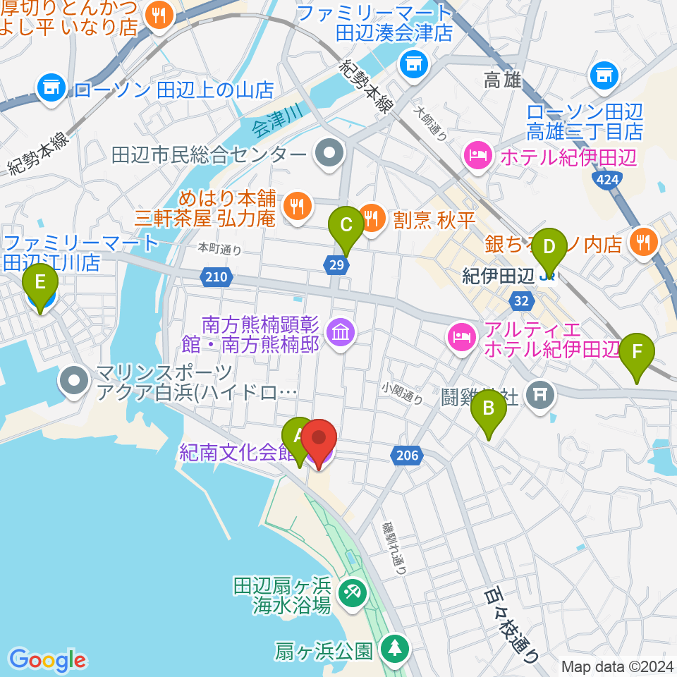 紀南文化会館周辺のコンビニエンスストア一覧地図