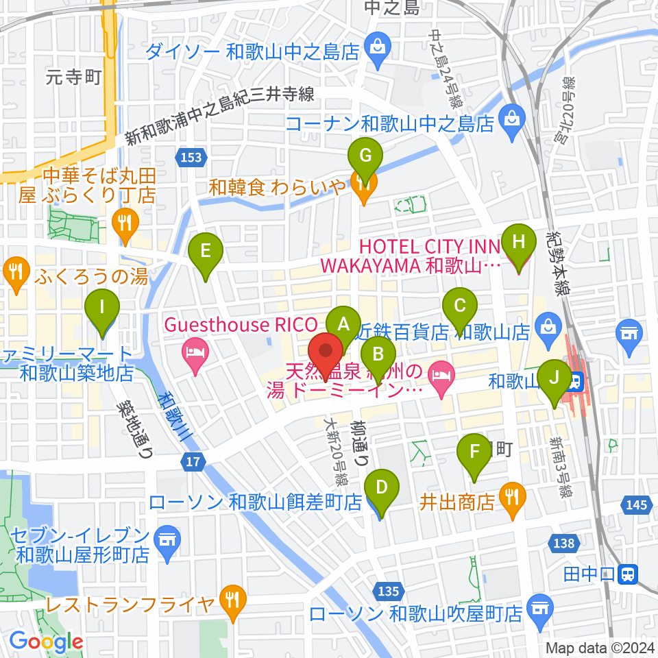 和歌山ビンテージ周辺のコンビニエンスストア一覧地図